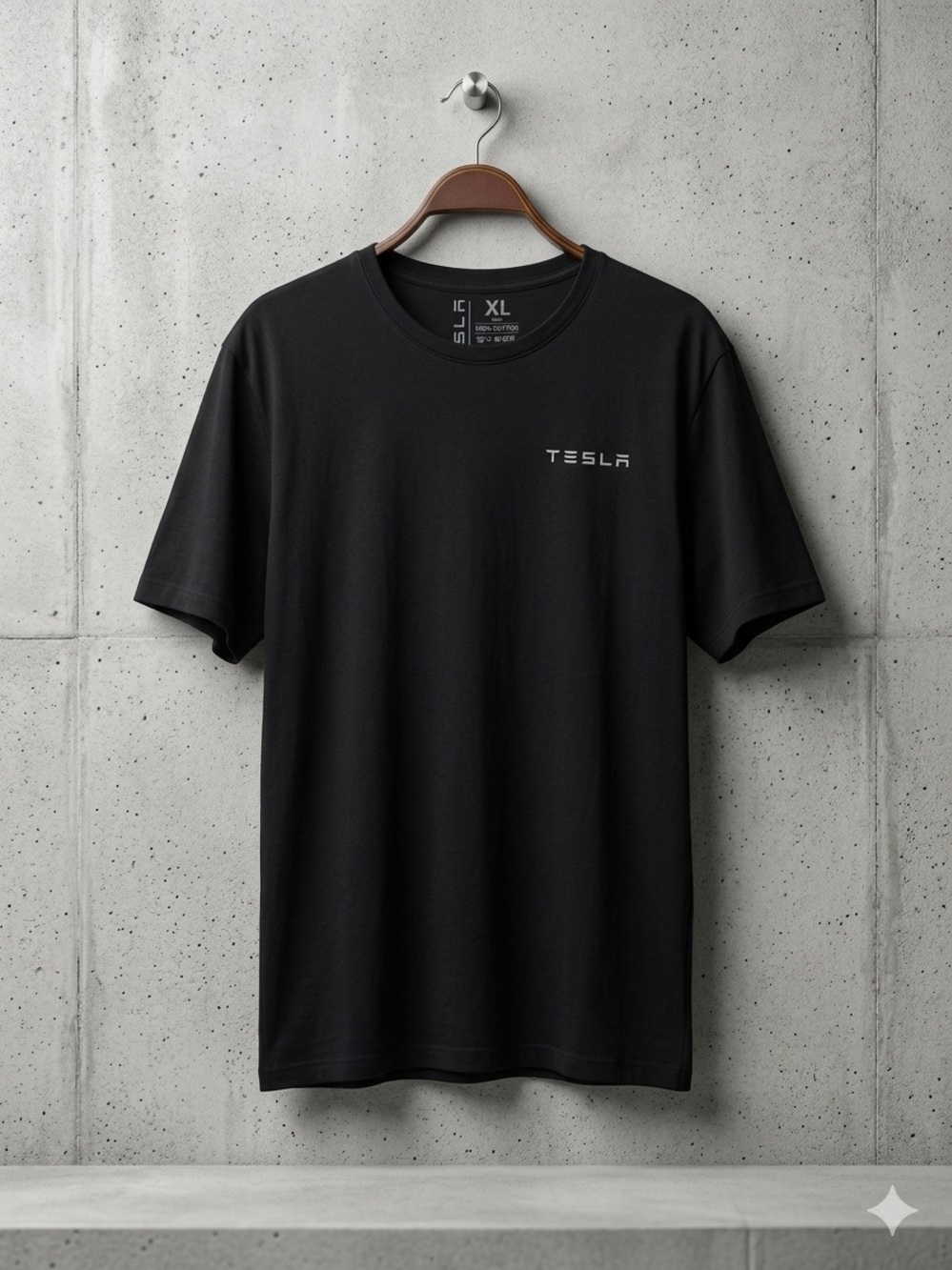 Tesla Black Short Sleeve Tee with White Chest Logo